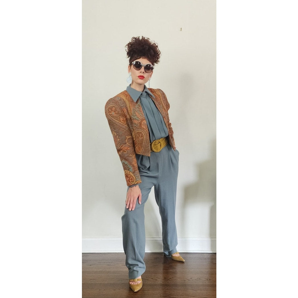 Vintage 1980s Bob Mackie Jumpsuit + Tapestry Jacket Set / M - L