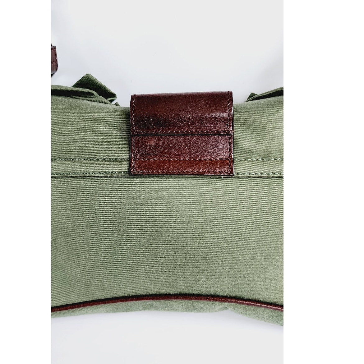 Vintage John Galliano Bag Green Fabric & Brown Leather w/ Bow Design