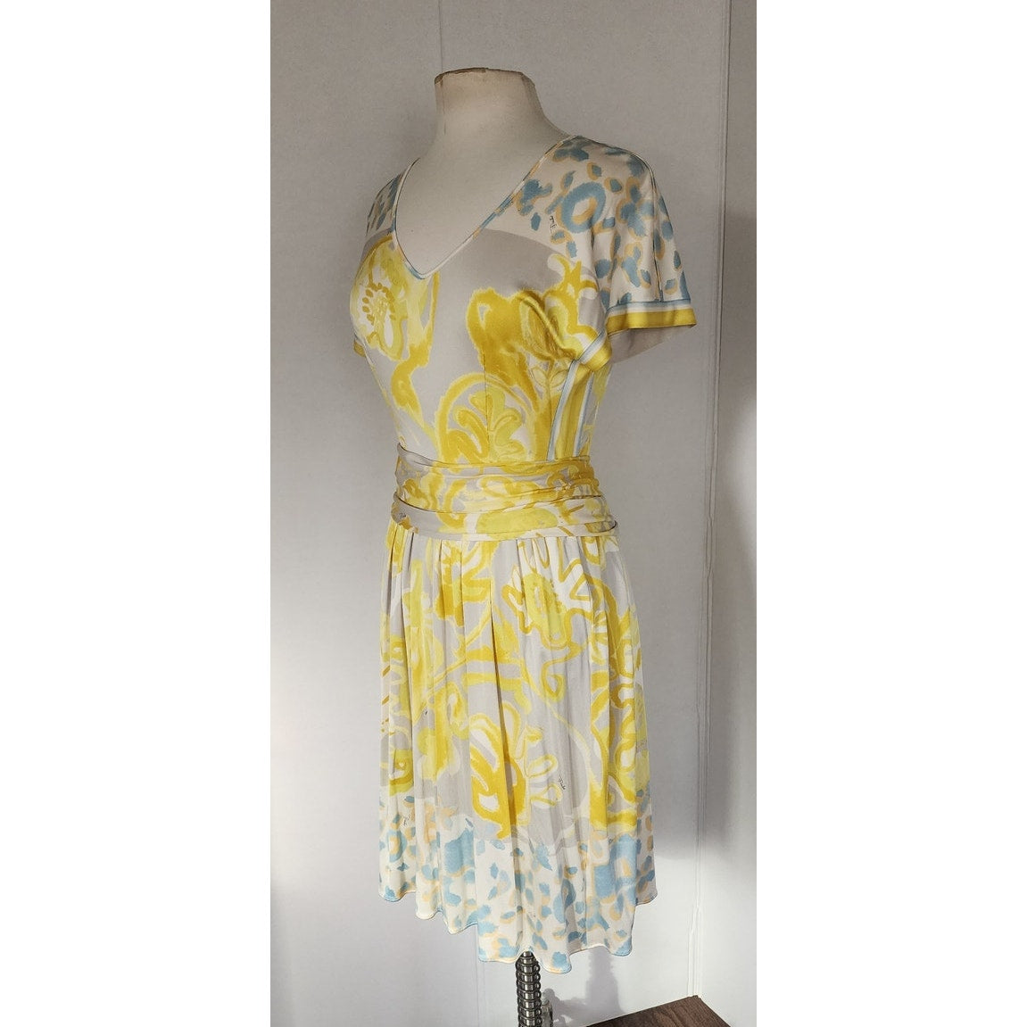 Emilio Pucci  Dress Short Sleeved Silkprint  Yellow Gray NWT