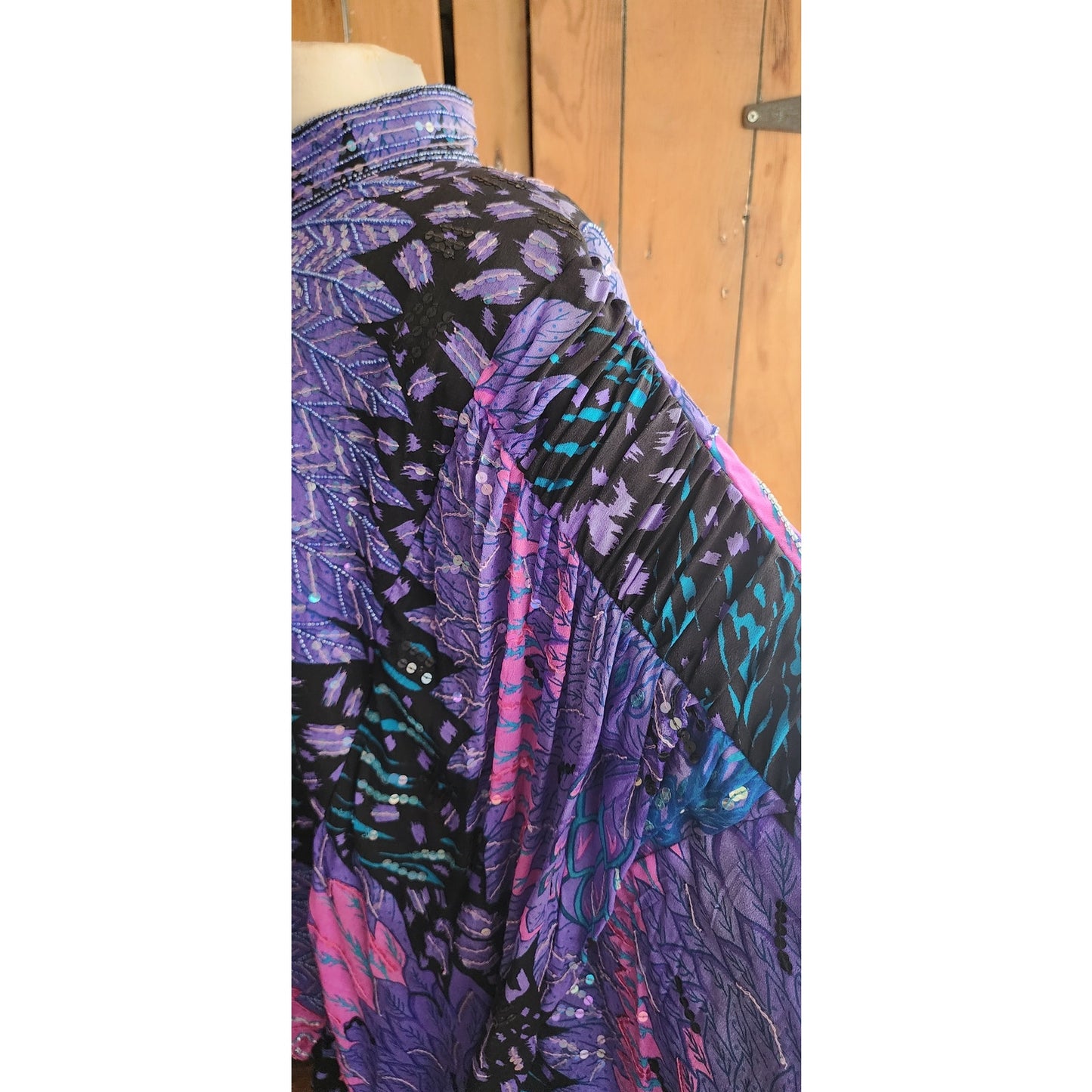 Vintage 80s Purple Sequined Jacket Bat Wing Sleeve Judith Ann Plus