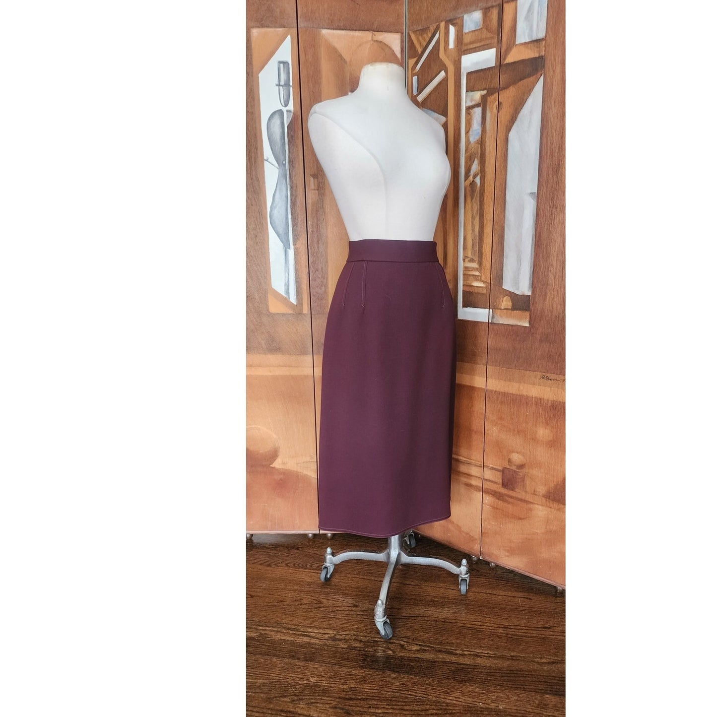 Vintage 80s CHLOE Karl Lagerfeld Skirt Midi Oxblood Burgundy Red Wool Marshall Field