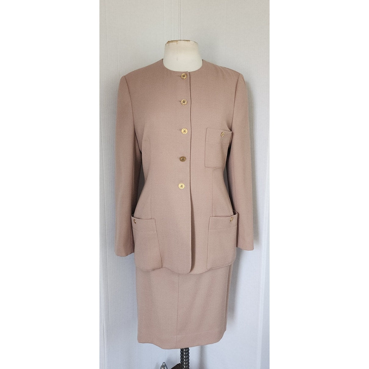 Vintage 90s Sonia Rykiel Skirt Suit Beige Wool / M