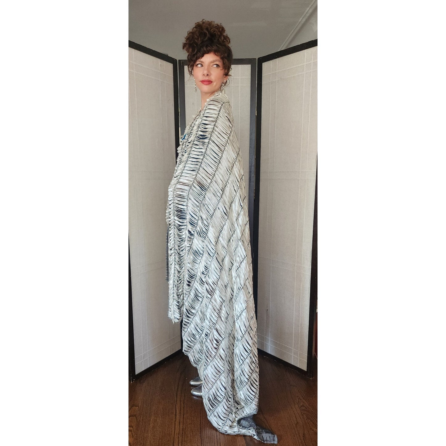 Vintage 2000s Armani Silk Wrap Oversized Striped Shawl Scarf NWT