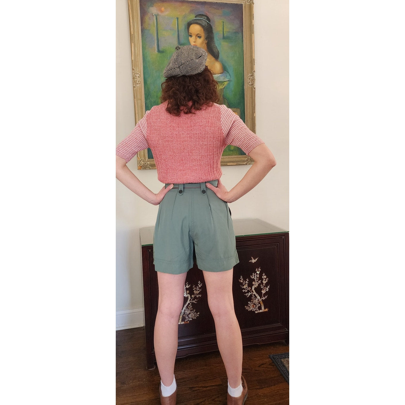 Vintage Y2K Dries Van Noten Silk Shorts Cropped Cargo Blue Green