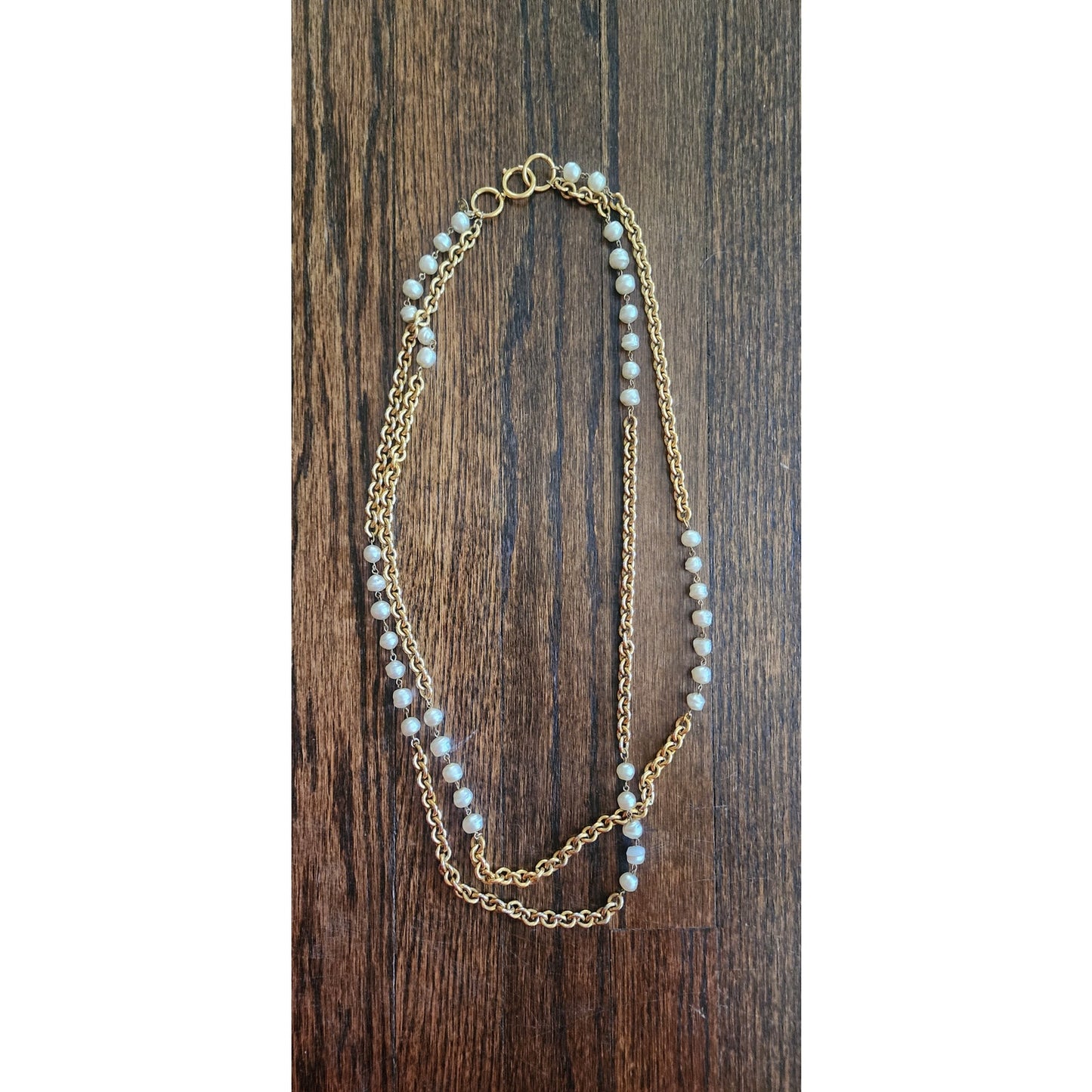 Vintage Chanel 1984 Necklace Double Strand Gold Chain Baroque Pearl Documented Runway Lagerfeld Era