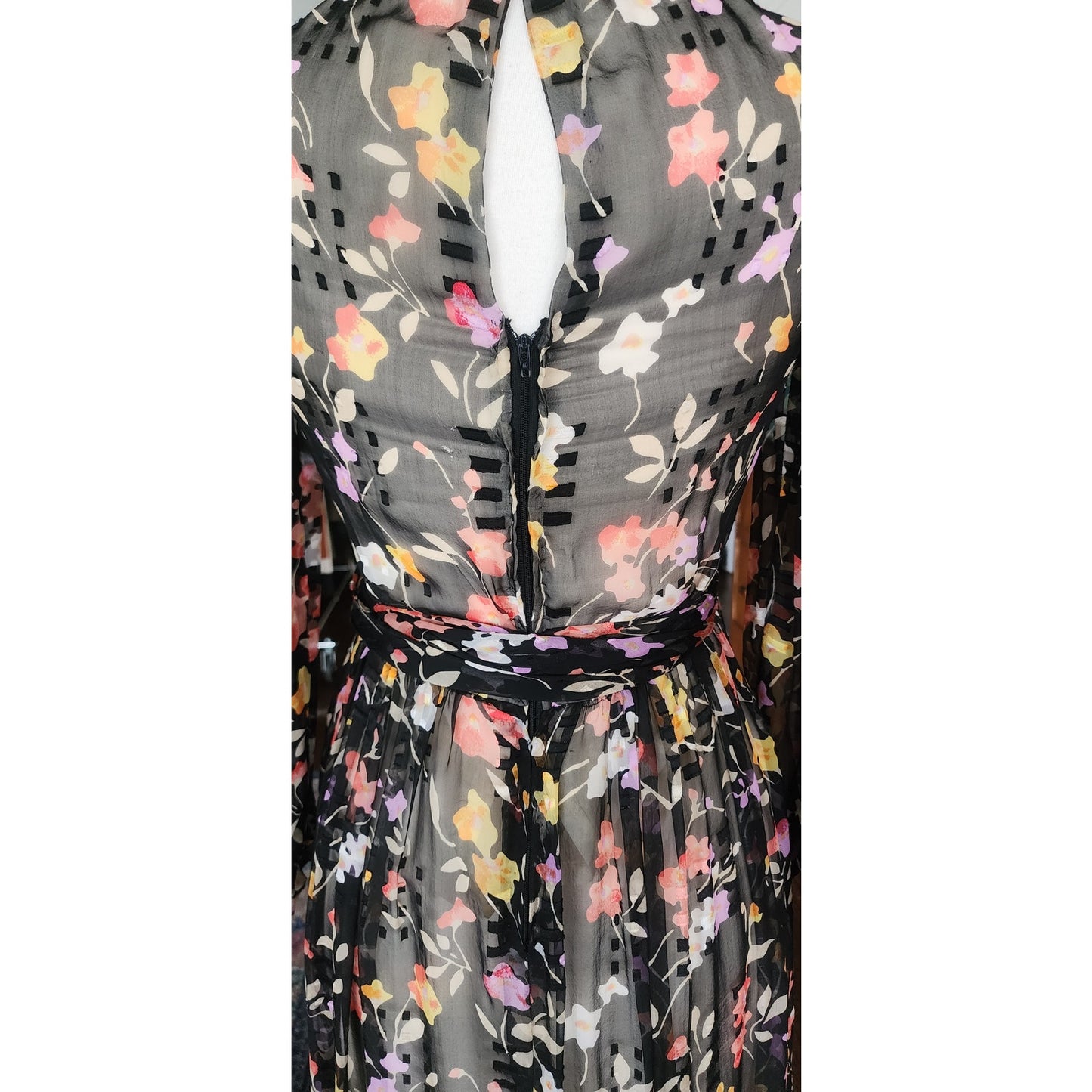 Vintage 70s Silkprint Dress Dark Florals Belted
