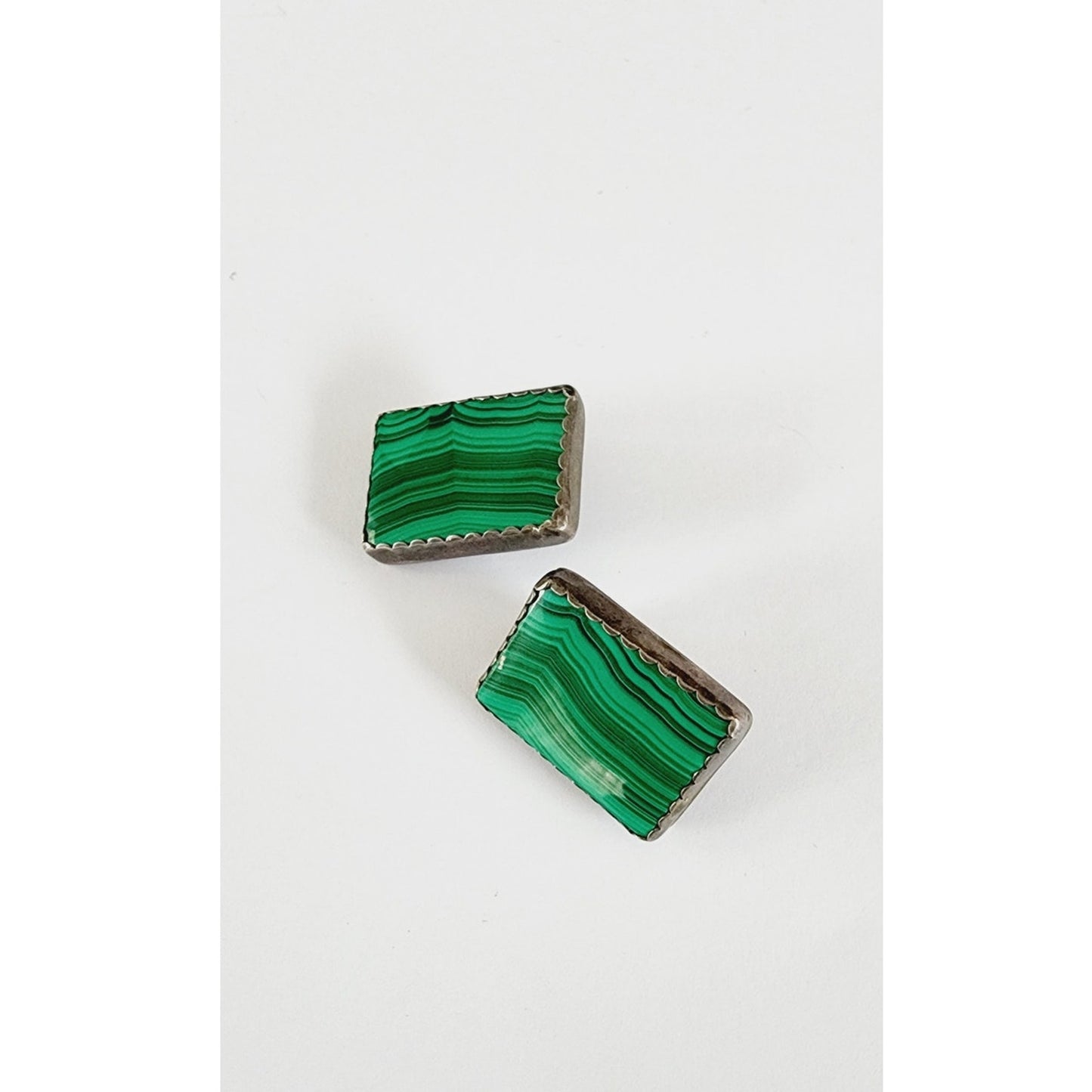 Vintage 90s Malachite Earrings Clips Sterling Silver Stamped CB