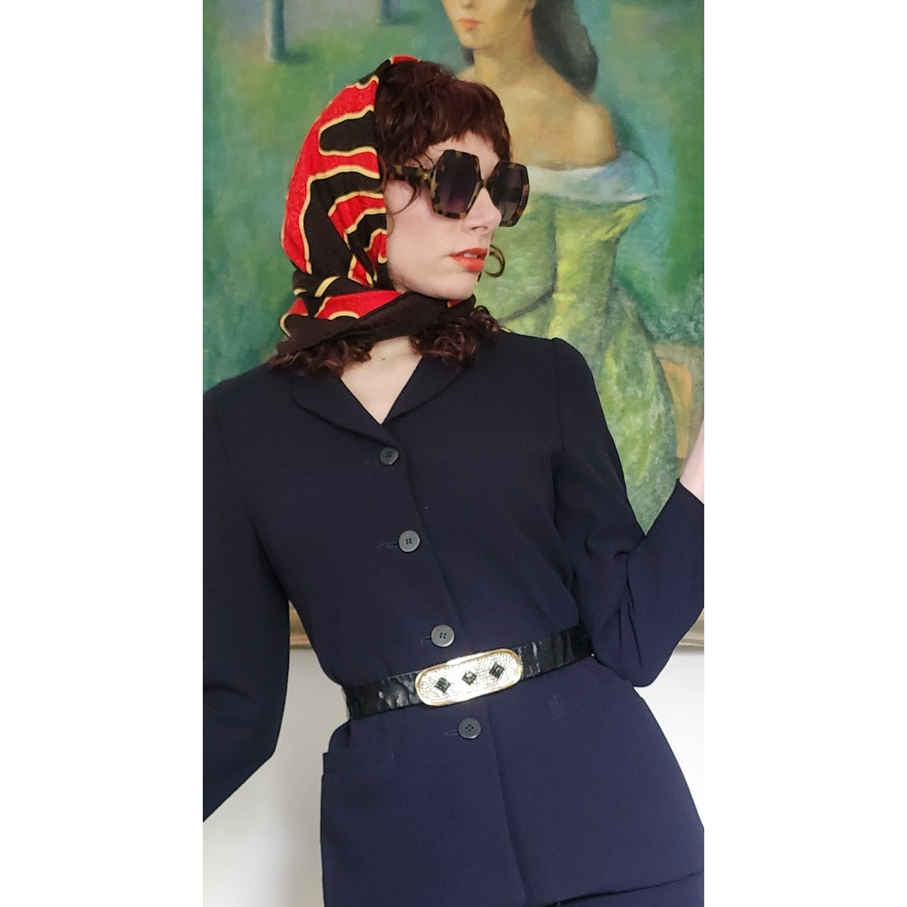Vintage 90s Armani Skirt Suit Black or Dark Navy Blue Wool / S
