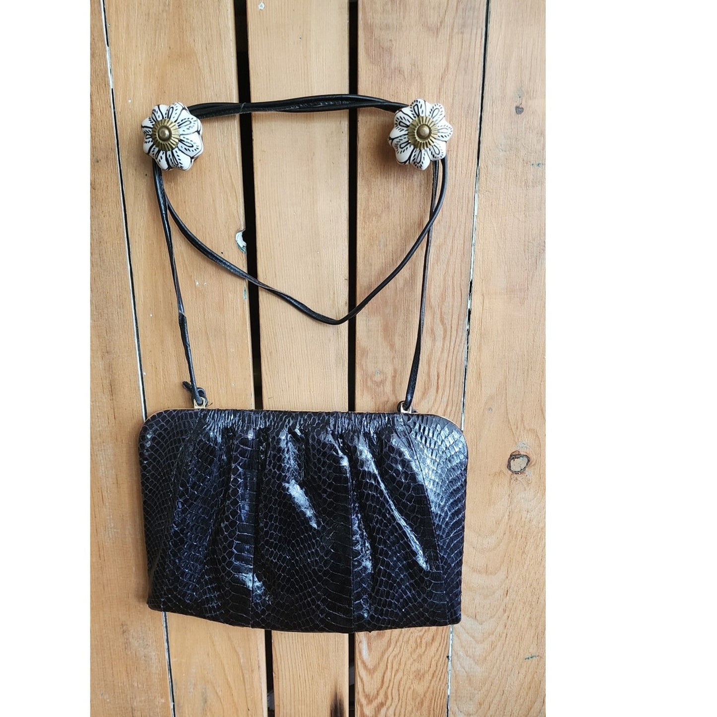 Vintage 80s Black Snake Print Clutch/Shoulder Bag