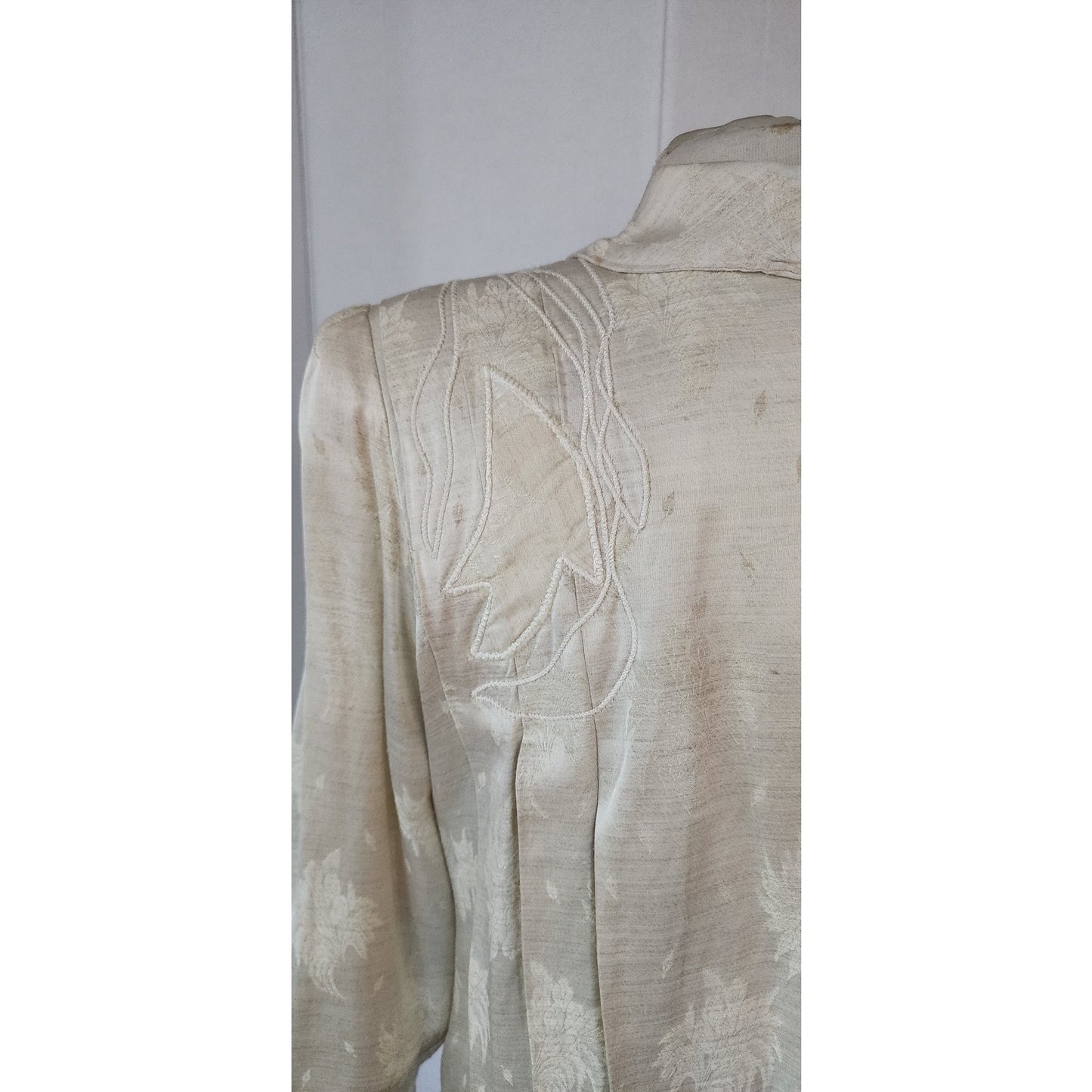 Vintage 80s Cream Blazer Oversized Artisinal Jacket w/Applique by Marilu / L