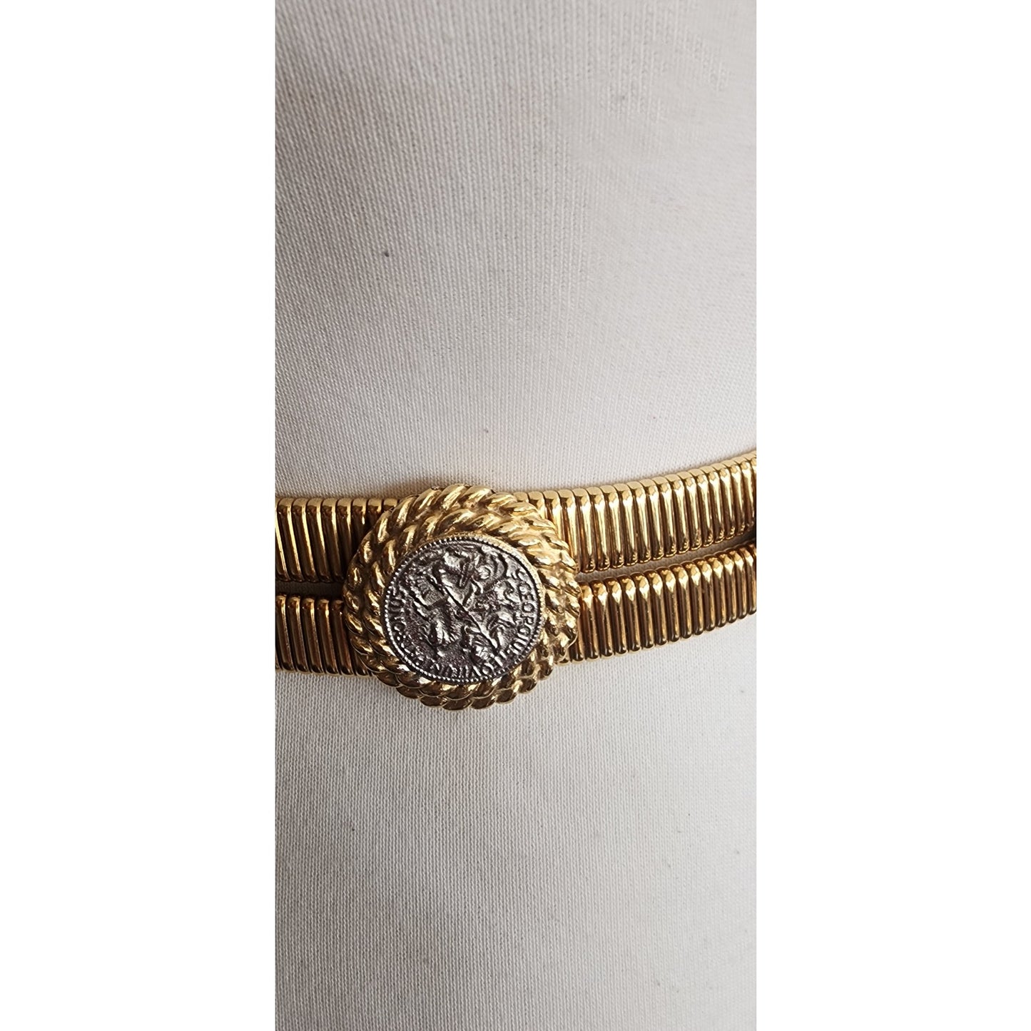 Vintage Metallic Coin Belt Elastic Gold Waistband