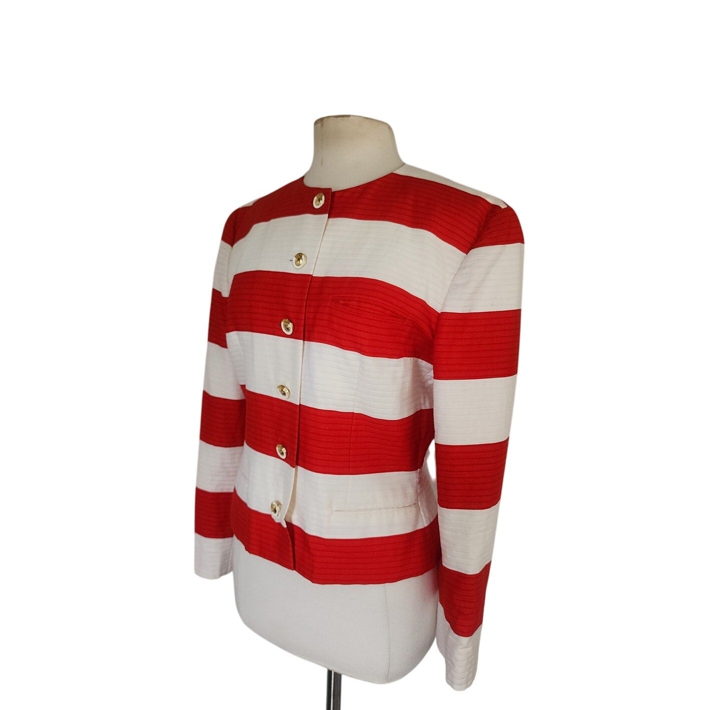 Vintage 1980s Louis Feraud Blazer Red White Stripe
