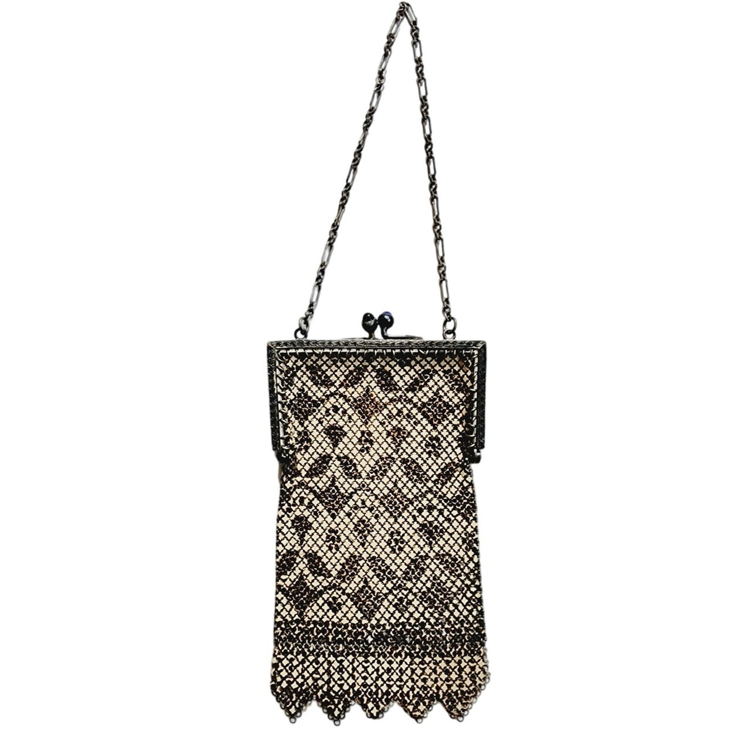 Antique Evening Bag Beaded Mesh Silver Beige 1910s Art Nouveau Mandalian Co