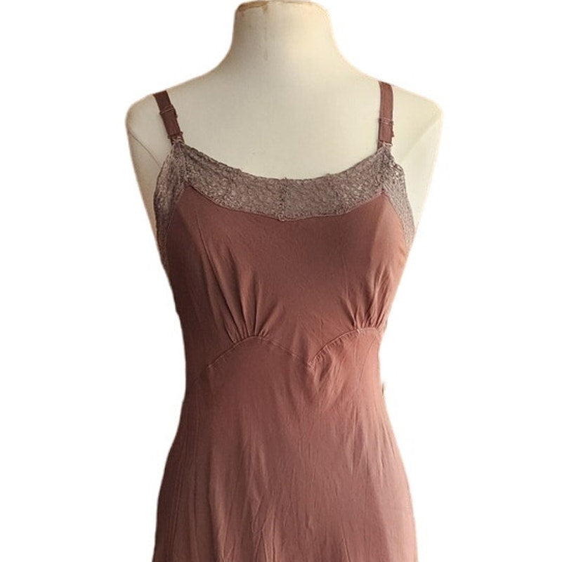 30s Brown Silk Slip Dress w/Lace by Fantasy Lingerie