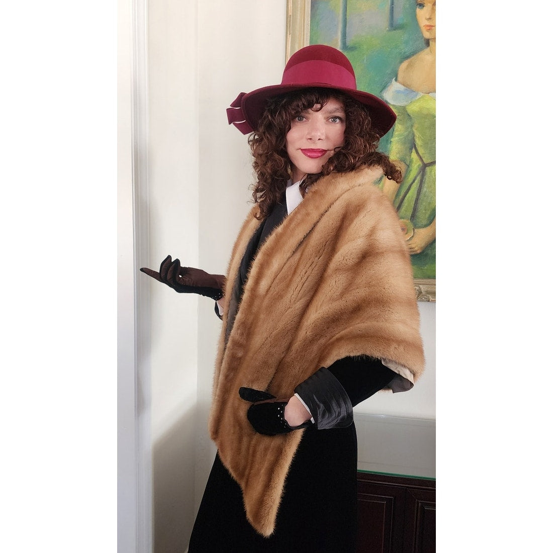 Vintage 50s Brown Mink Fur Wrap Stole Shrug