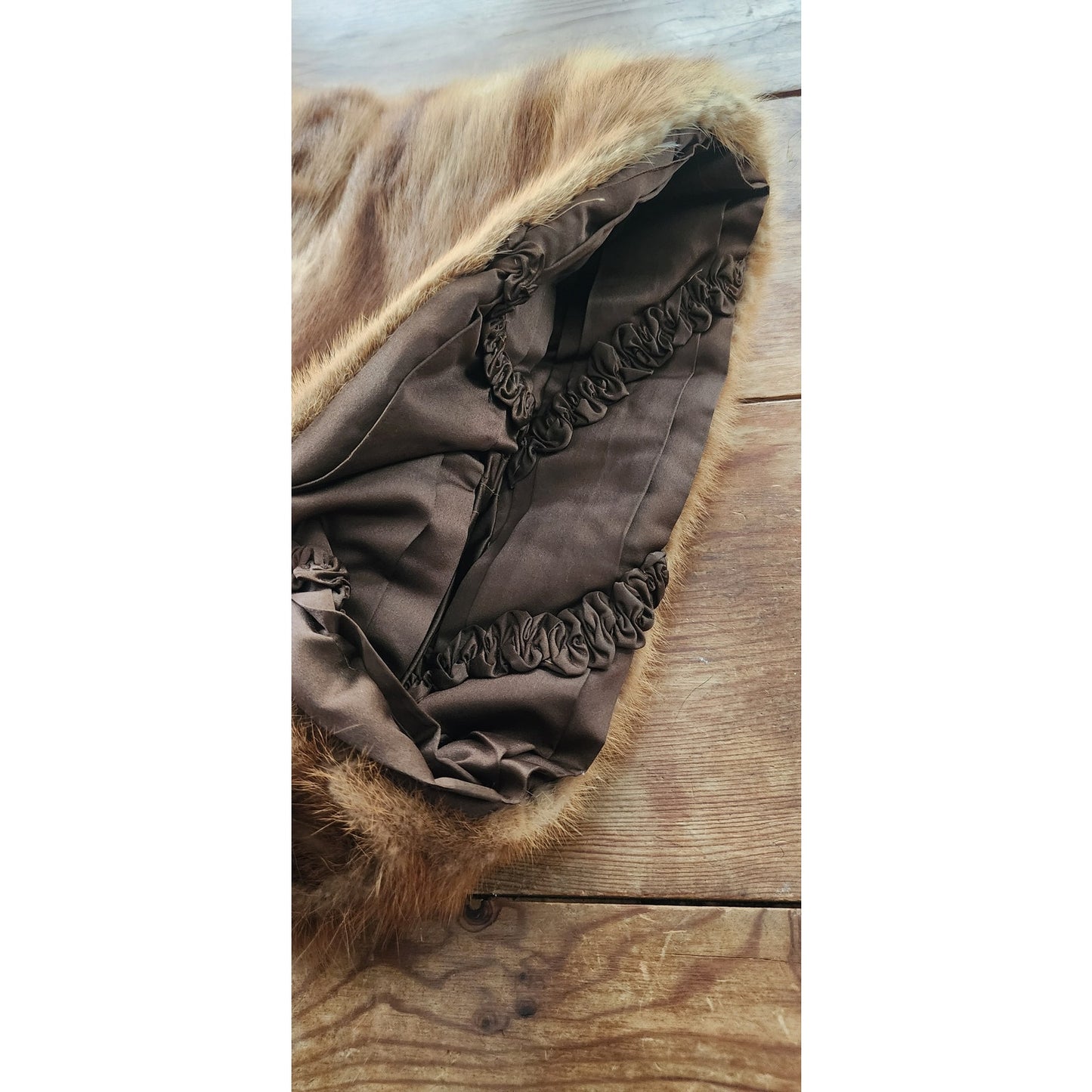Vintage 40s Mink Fur Muff Bag Combination Brown Beige