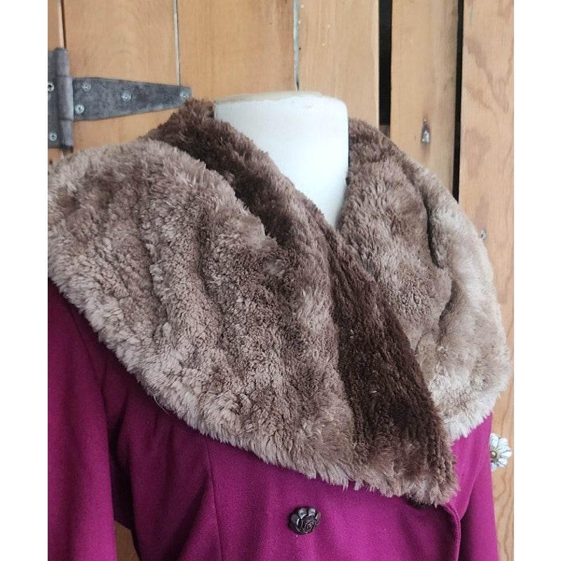 Vintage 1940s Purple Wool Princess Coat Sheared Beaver Fur Collar Double Breasted