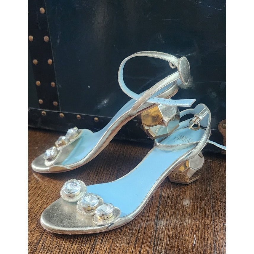Frances Valentine BEATRIX Sandals Shoes Mary Janes Silver Rhinestone 5 1/2