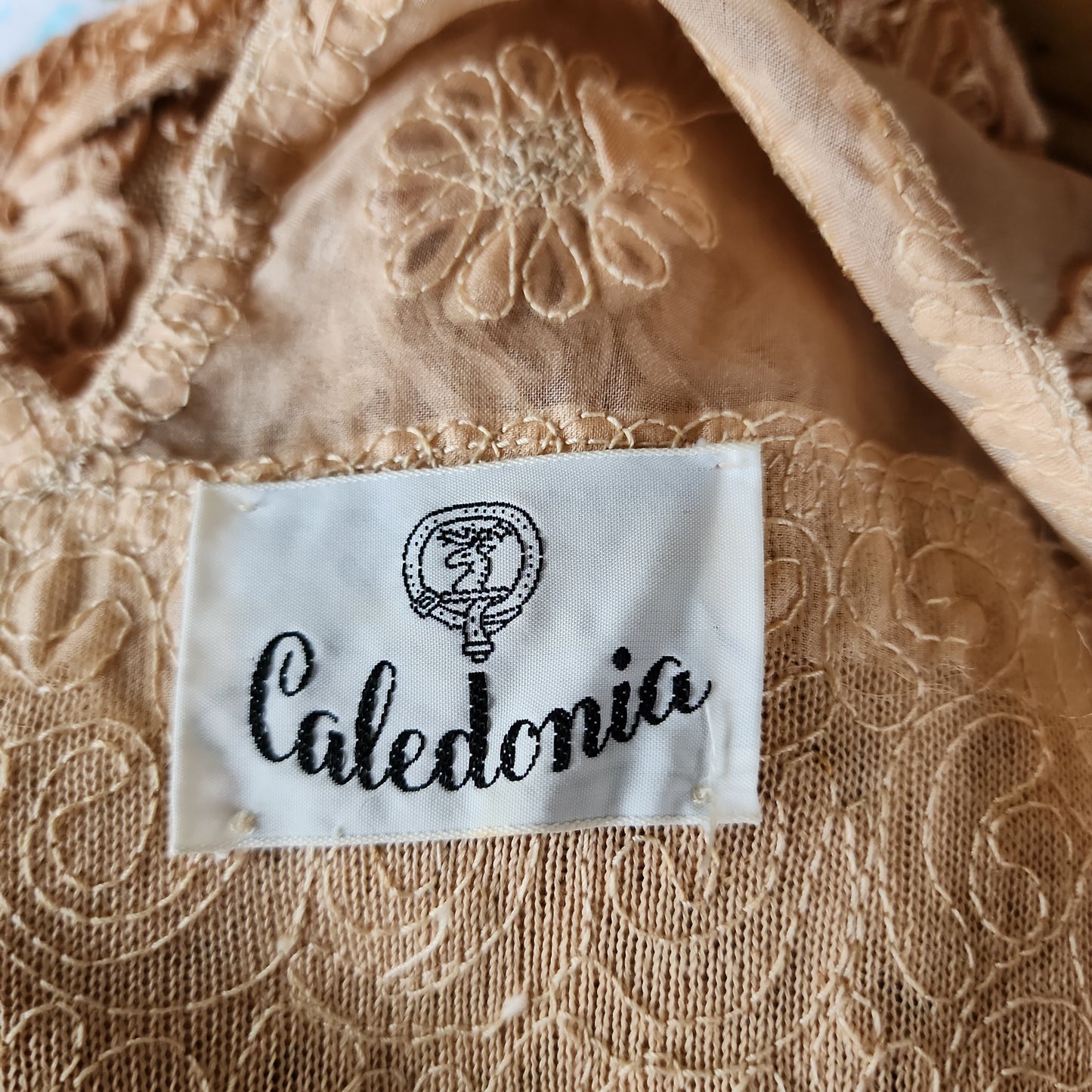 50s Peach Pink Party Dress Ribbon Lace Short Sleeves Caledonia