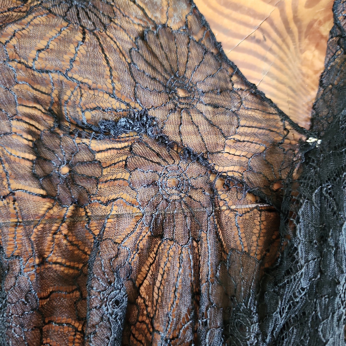 30s Sheer Black Lace Evening Dress Short Puffed Sleeves