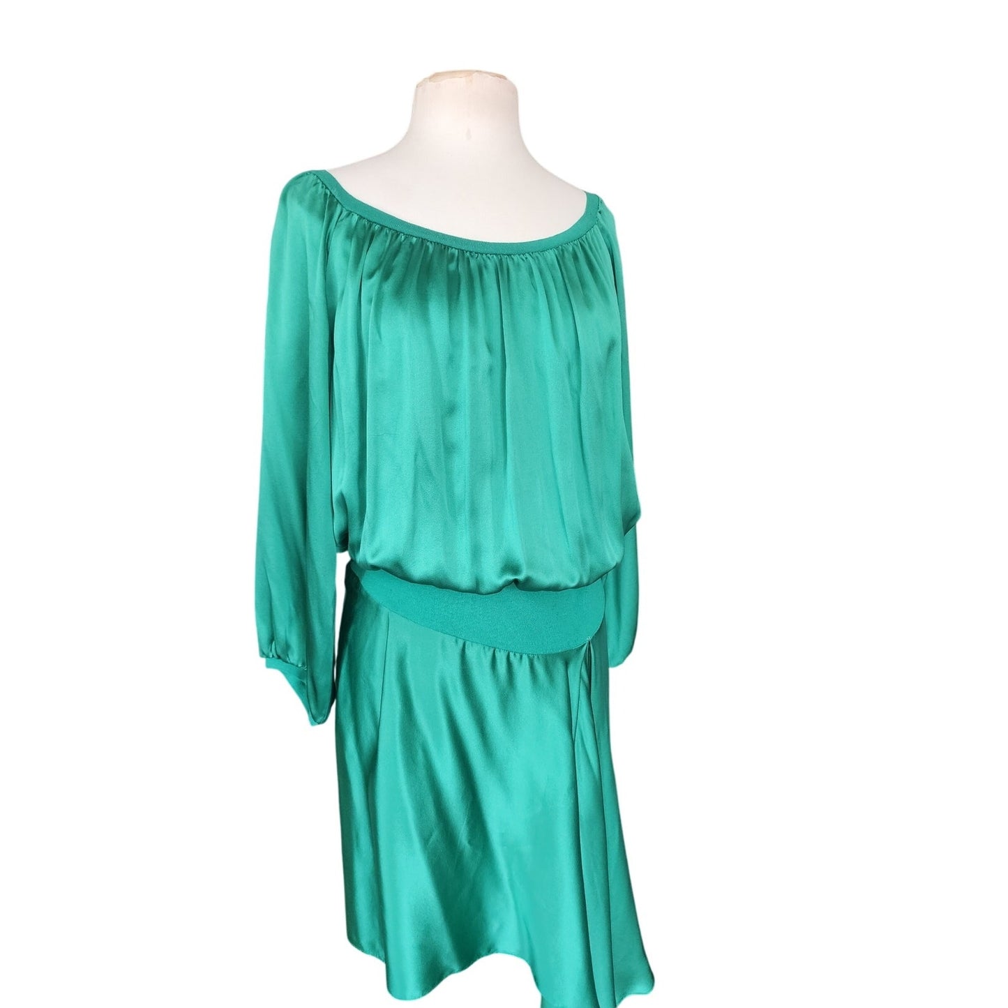 Vintage 2000s Yves Saint Laurent Green Silk Dress Asymmetrical Hem NWT Tom Ford Era