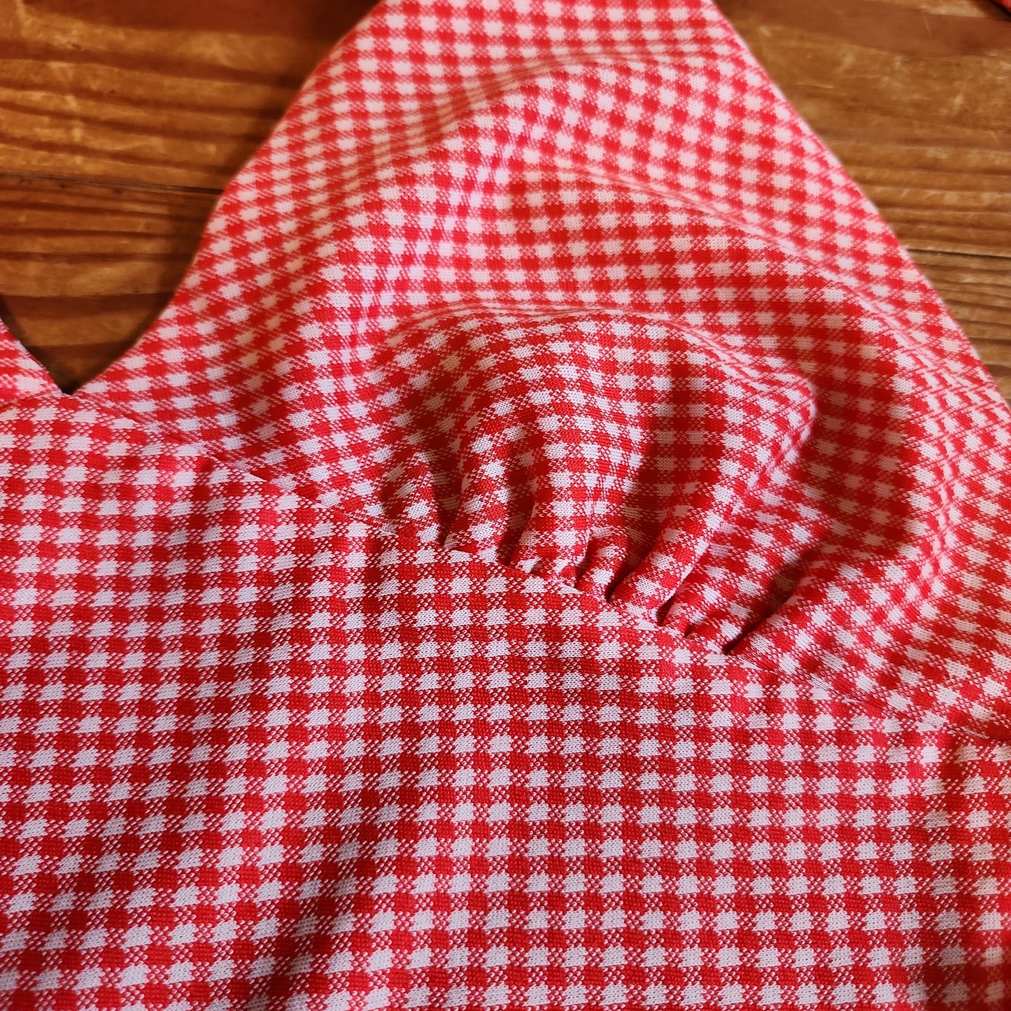 70s Halter Top Red White Checked Print