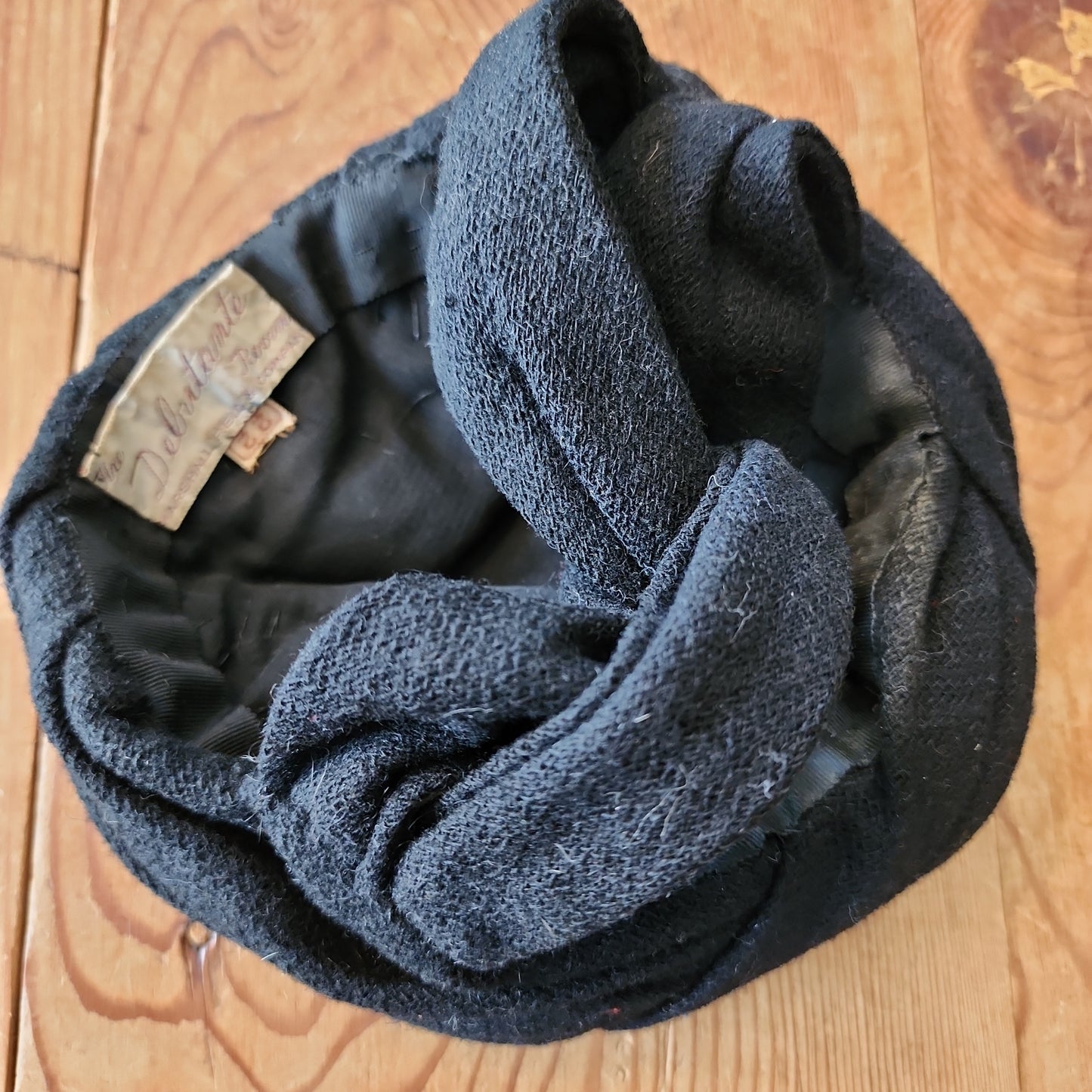 1930s Black Cloth Hat Rear Strap Debutante Room Marshall Field