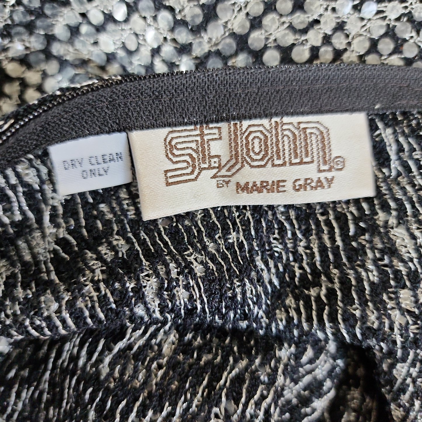 80s St John Knit Silver Sequined Dress Mock Neck Metallic / M