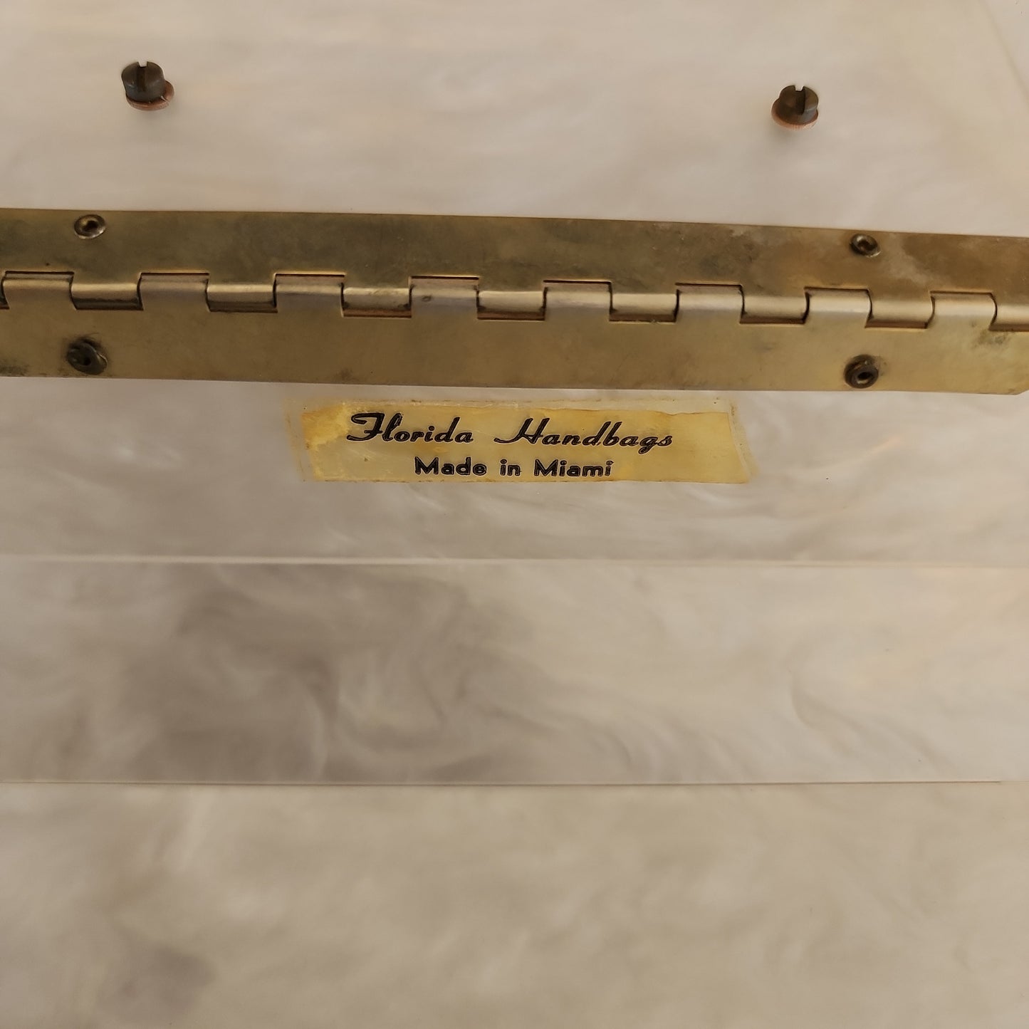 50s White Lucite Bag Top Handle Box Purse by Florida Handbags