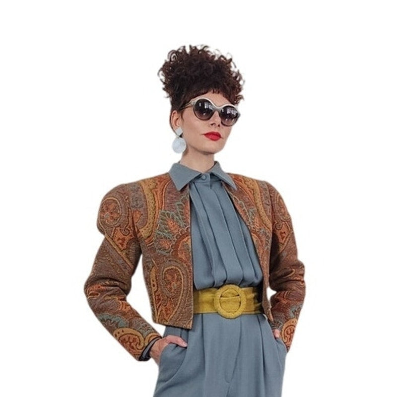 Vintage 1980s Bob Mackie Jumpsuit + Tapestry Jacket Set / M - L
