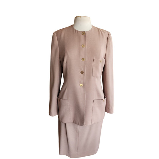 Vintage 90s Sonia Rykiel Skirt Suit Beige Wool / M
