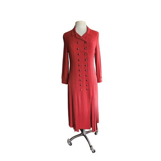 Vintage 1990s Chloe Dress Burgundy Red Wool Crepe Button Down Front S