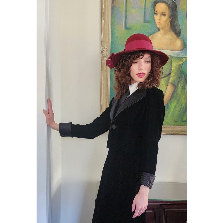 Vintage 70s Tuxedo Style Maxi Dress + Jacket Set Black Velvet Joseph Stein Muriel Reade