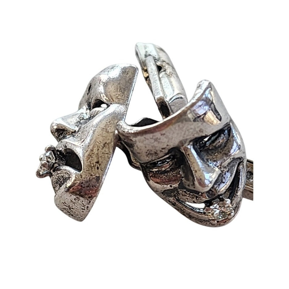 Vintage Sterling Silver Cufflinks w/Diamonds Comedy Tragedy Theater Masks