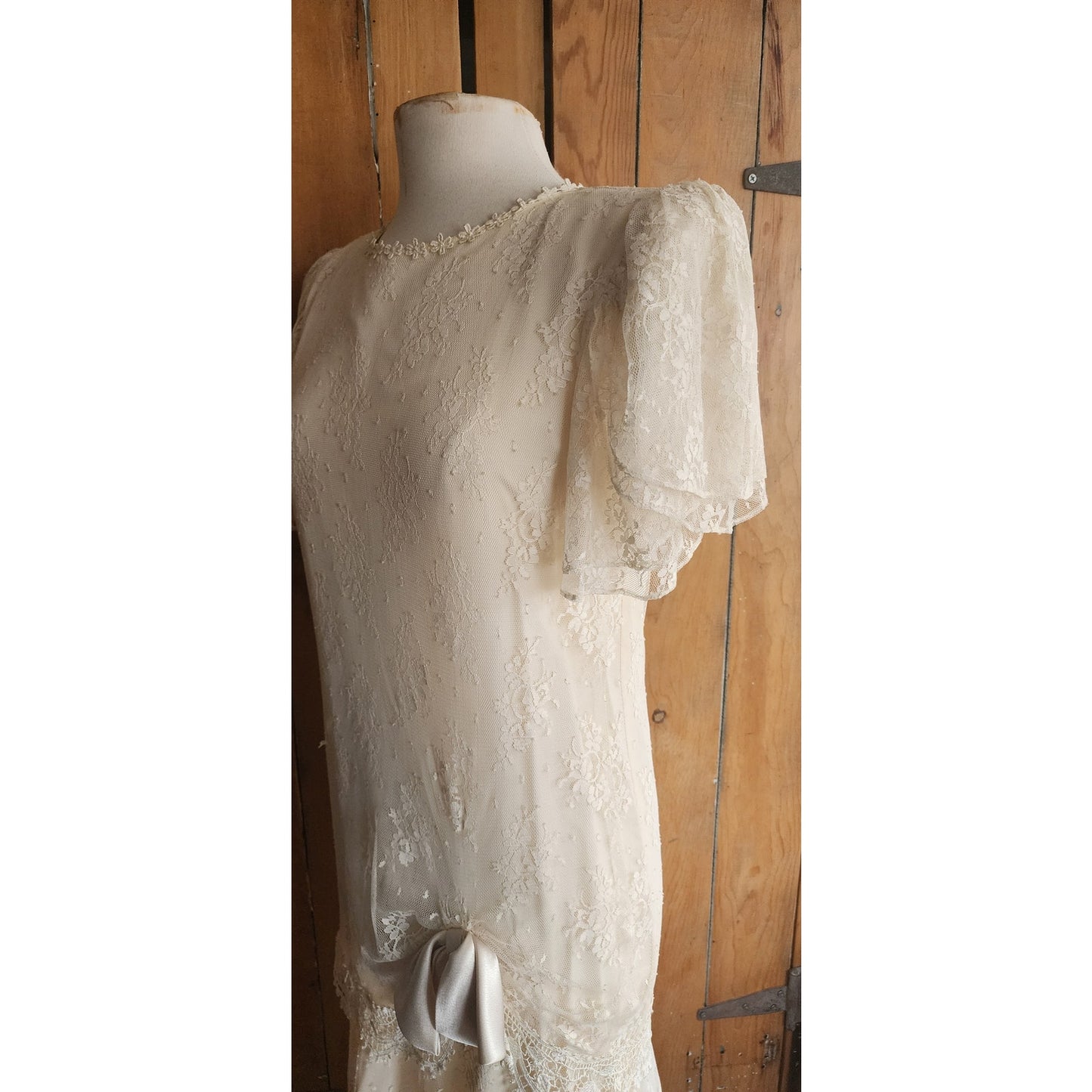 Vintage 80s Cream Lace Dress 20s Flapper Style