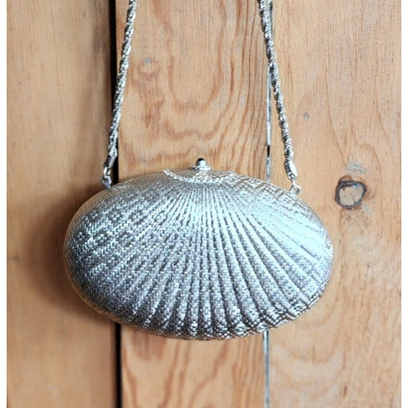 Vintage Neiman Marcus Bag Minaudiere Silver Clamshell Vanity Purse