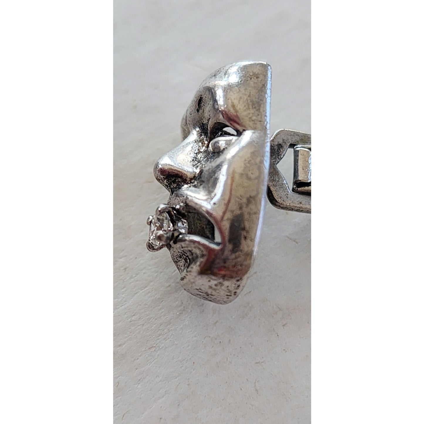 Vintage Sterling Silver Cufflinks w/Diamonds Comedy Tragedy Theater Masks