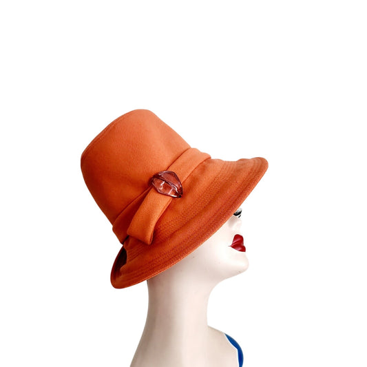 Vintage 60s Orange Hat Mod Style High Crown Gabriella