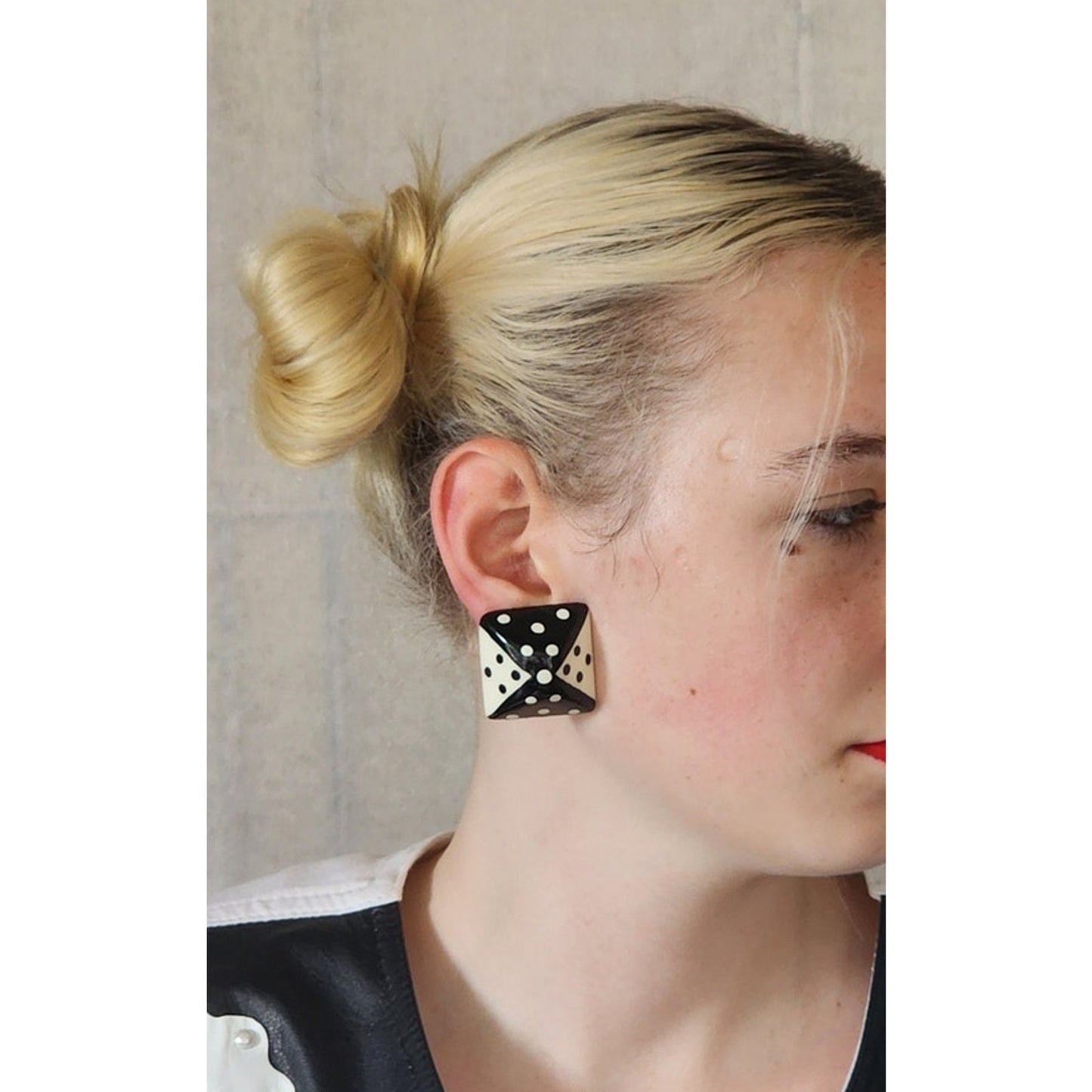 Vintage 80s Dice Earrings Clip Ons Chunky Clips Handpainted Wood