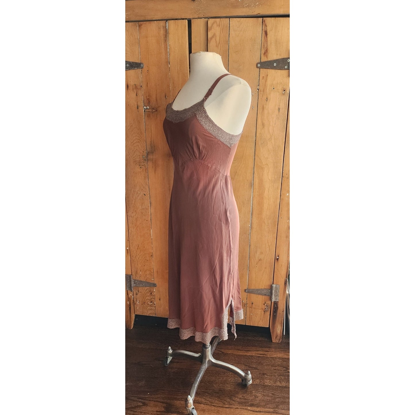 30s Brown Silk Slip Dress w/Lace by Fantasy Lingerie