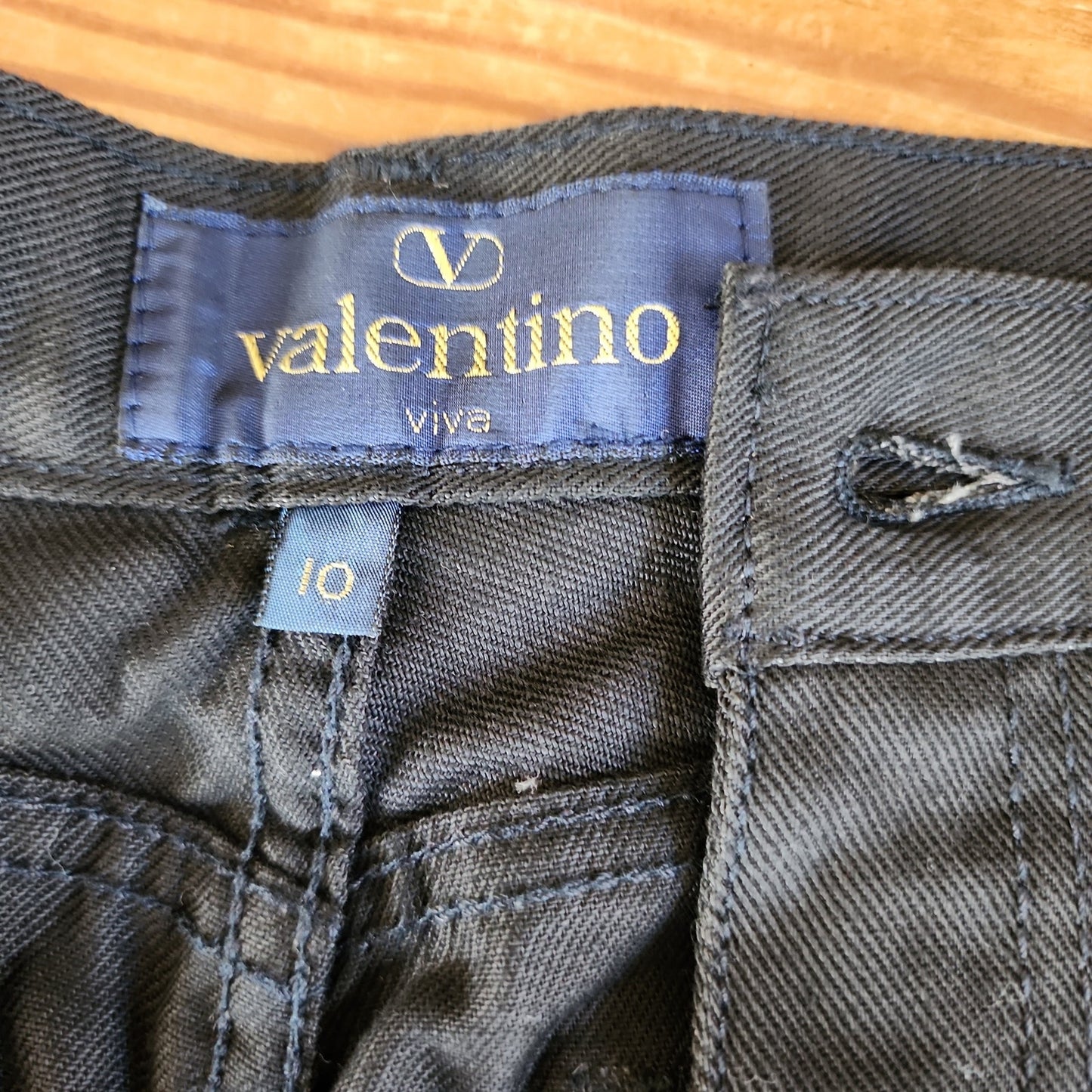 Vintage Valentino Jeans Black Denim Pants Gold Bead Trim Extra Tall
