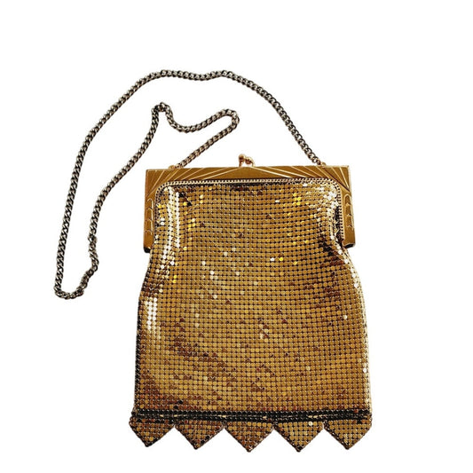 Vintage 1940s Gold Mesh Ha Bag Whiting & Davis Art Deco Frame Purse