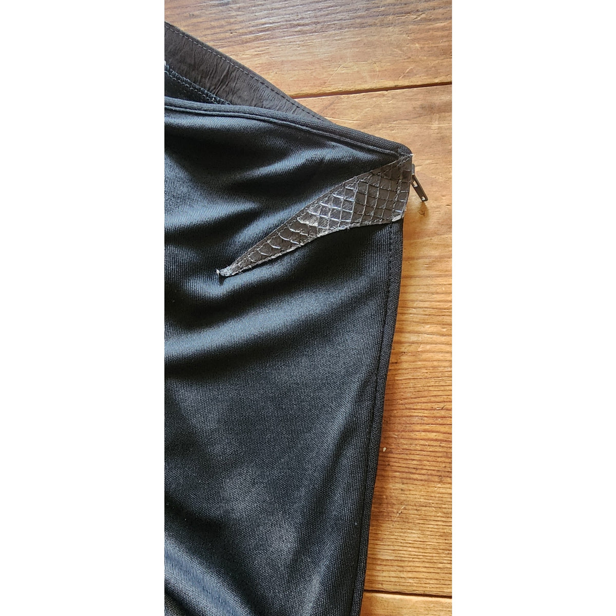 Vintage 1970s Genny by Gianni Versace Jumpsuit Asymmetric Black Rayon One Shoulder Snakeskin Trim Small