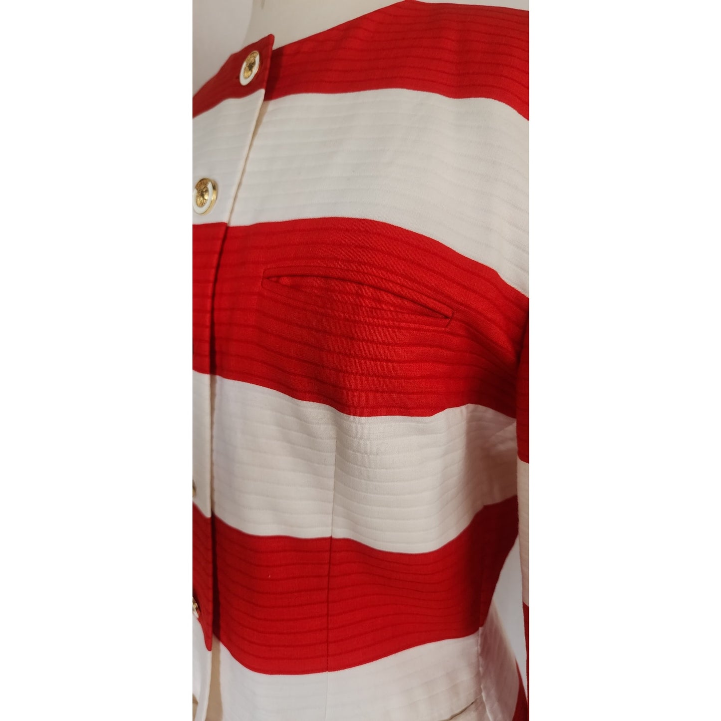 Vintage 1980s Louis Feraud Blazer Red White Stripe