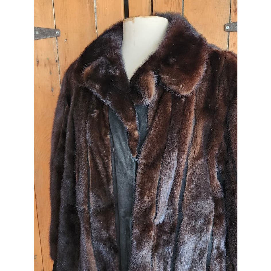Vintage 70s Brown Mink Fur Jacket Black Suede Lacritz & Picus