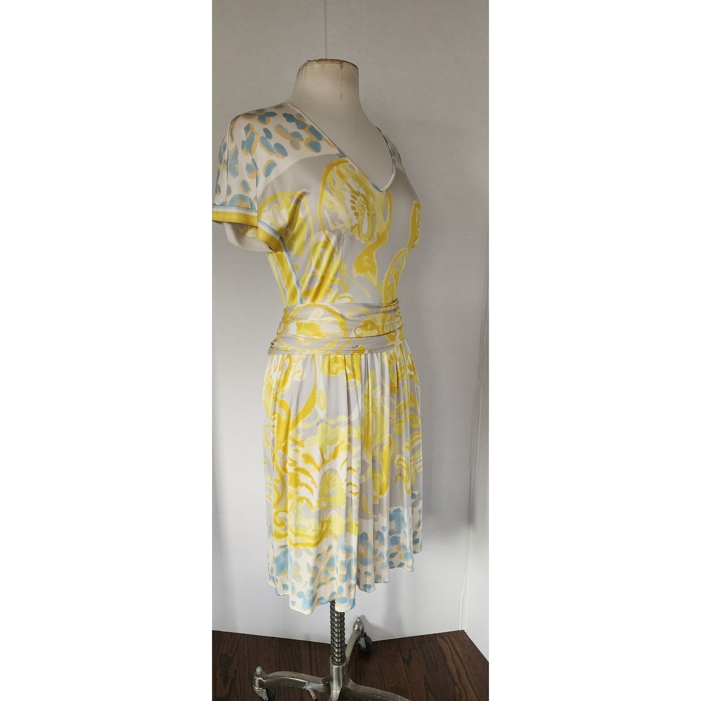 Emilio Pucci  Dress Short Sleeved Silkprint  Yellow Gray NWT
