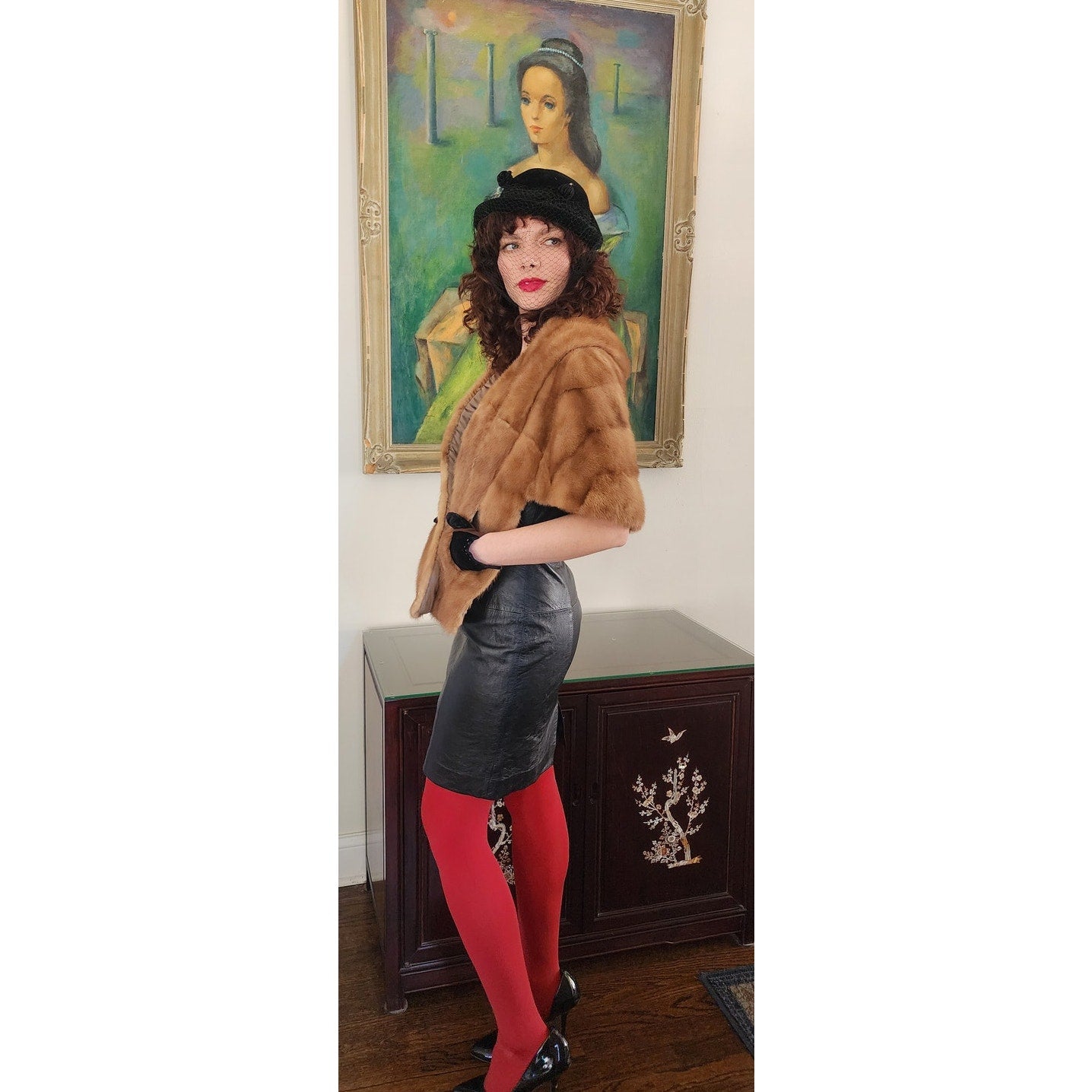 Vintage 50s Brown Mink Fur Wrap Marshall Field & Co