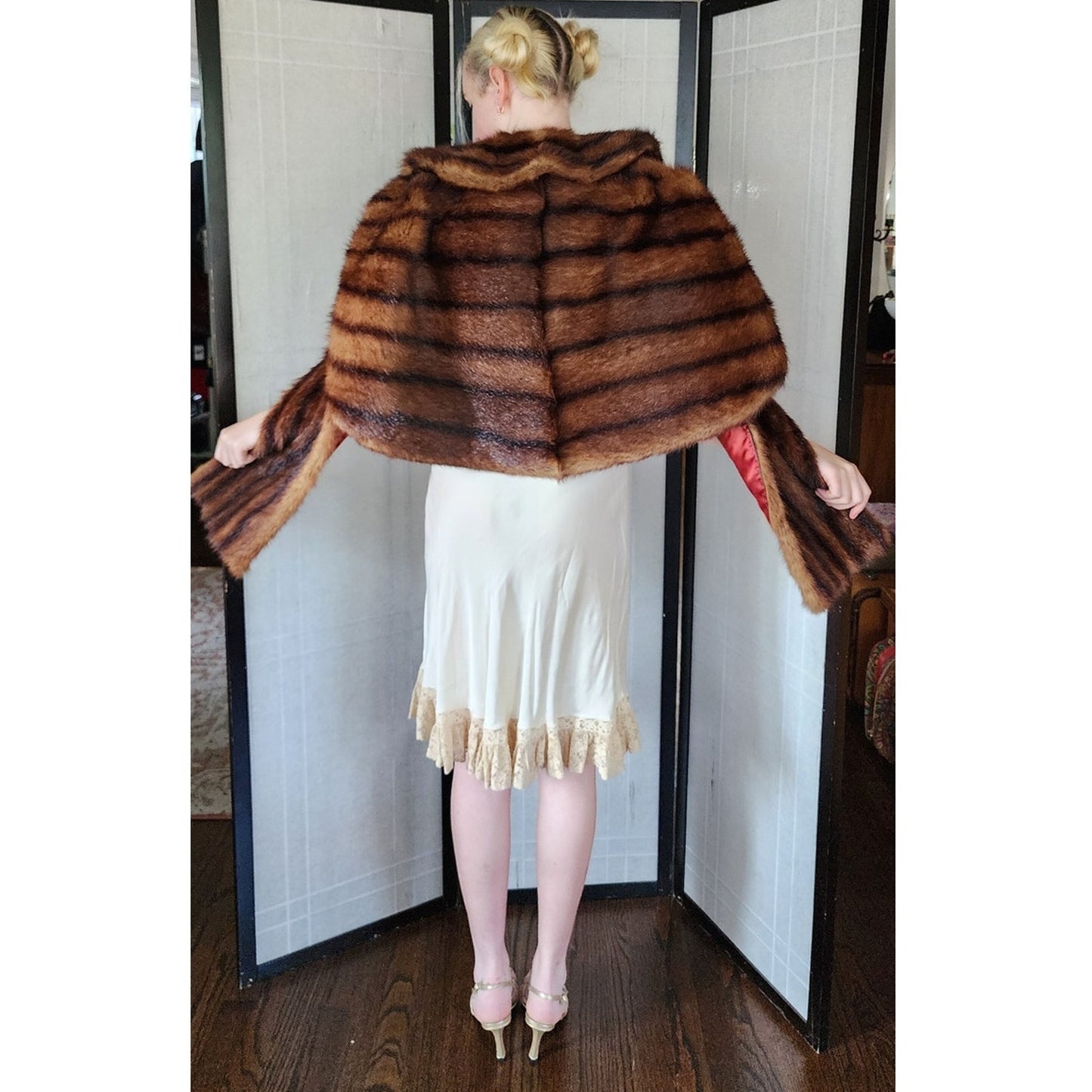 1950s Fur Stole Brown Mink Dyed Muskrat Wrap Shrug