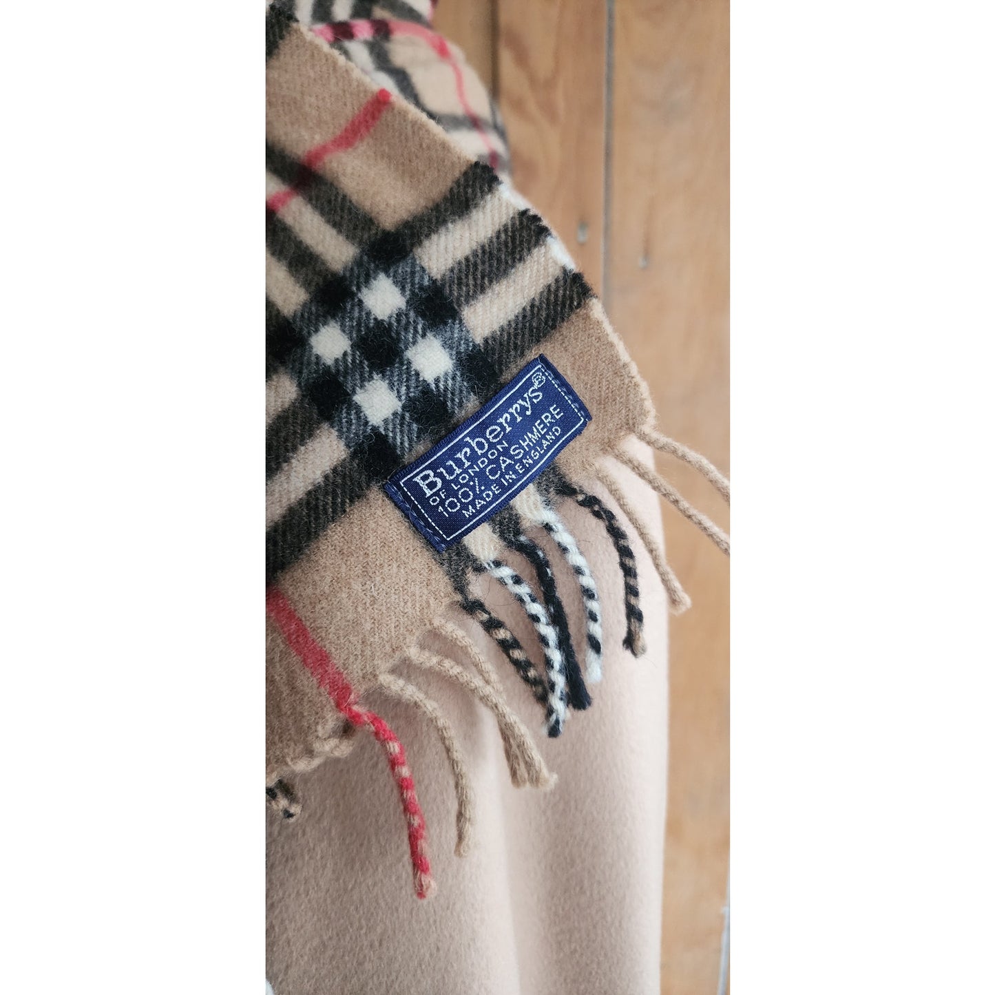Vintage 1980s Burberrys Cashmere Scarf Beige Plaid Nova Check Fringed