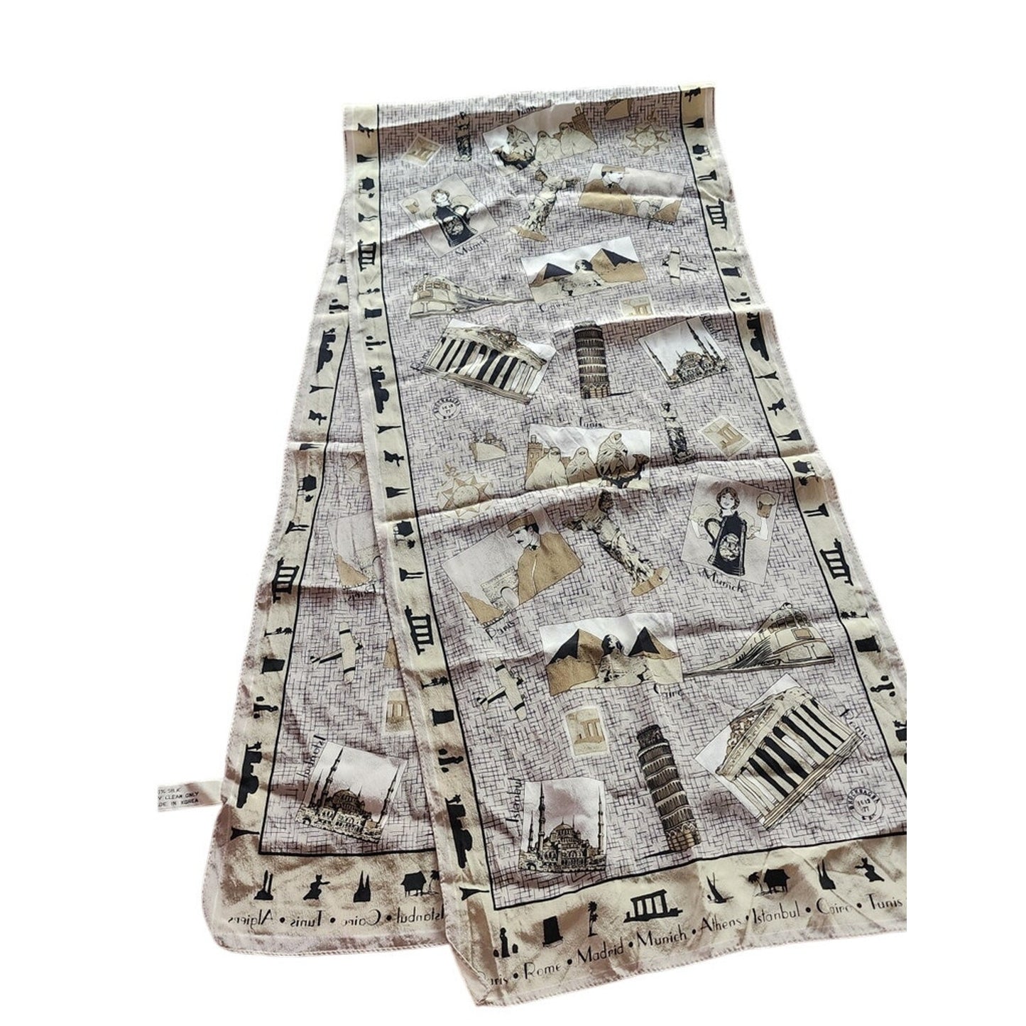 Vintage Souvenir Scarf Capital Cities Architecture Favolosa Silkprint